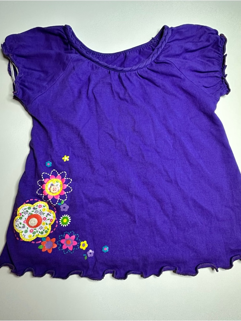 Girl's Purple Floral Tee - Comfortable Cotton Top